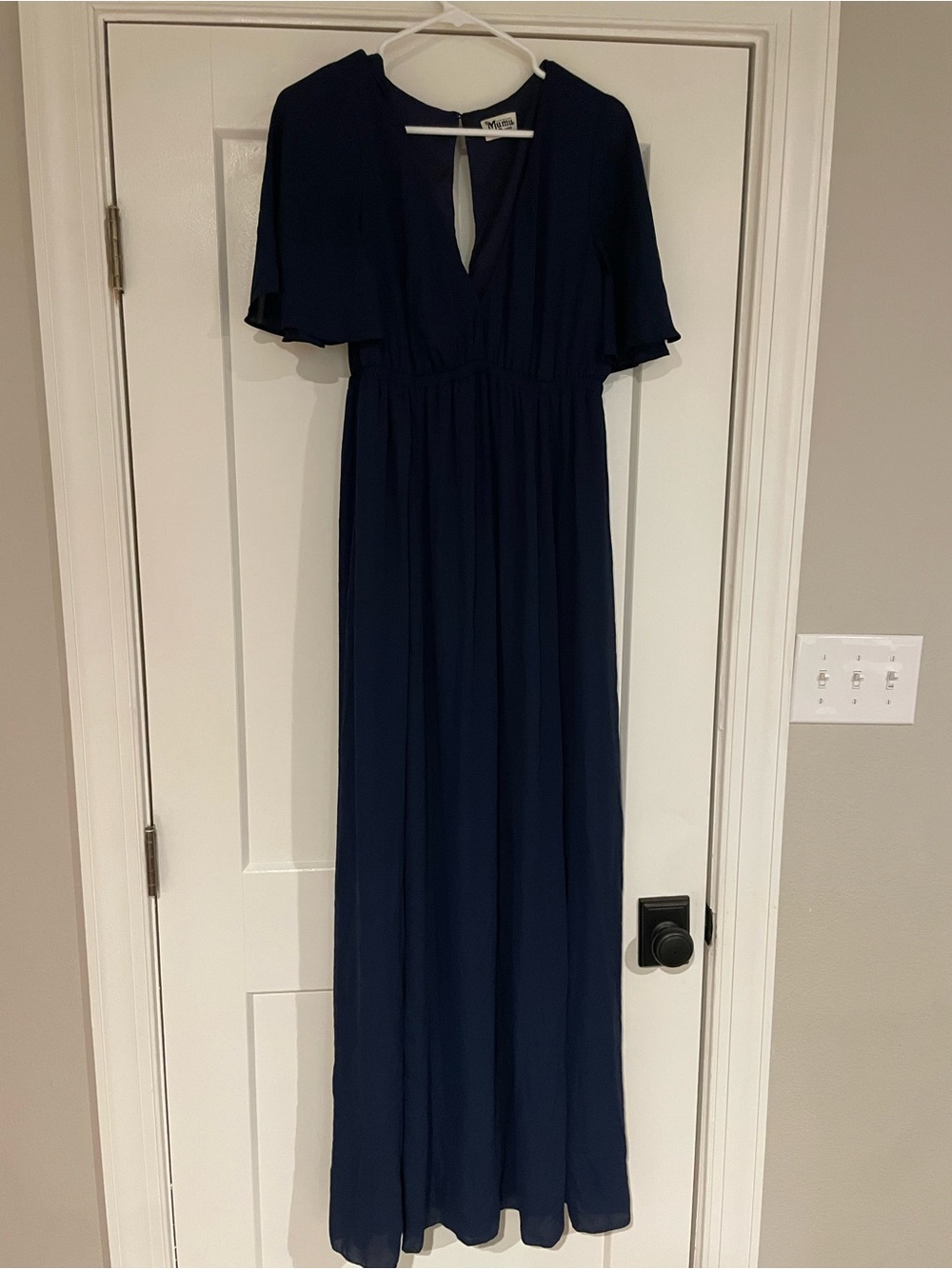 Show Me Your MuMu Navy V-Neck Flutter Sleeve Maxi Dress